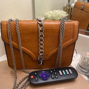 Brown Purse with retractable silver chain